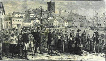 Convicts being loaded onto a ship